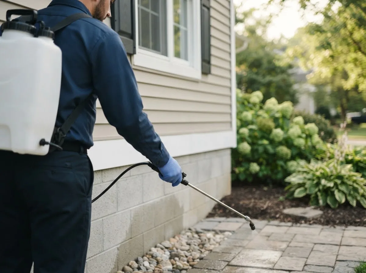 Pest control technician inspecting a home in Inyokern, CA